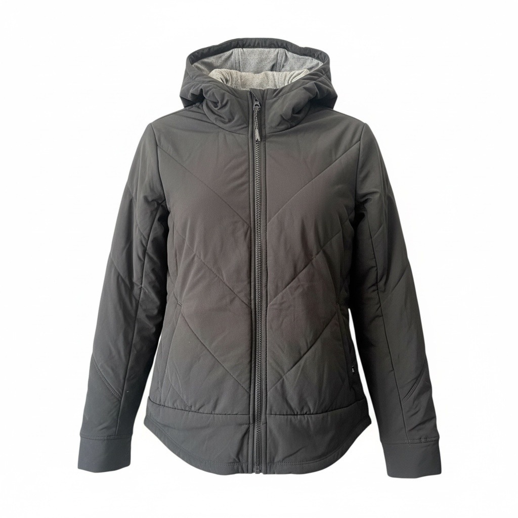 Athleta Girl Quilted Hooded Jacket Black Xl 14 Insulated Winter Warm